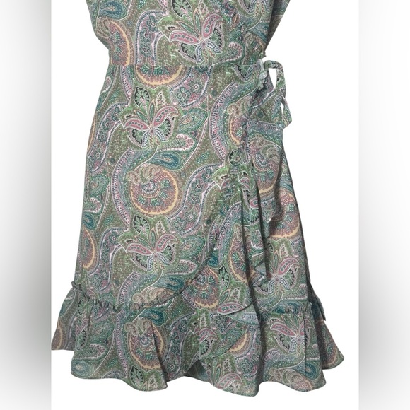 ALLSAINTS Zini Shahmina Paisley Wrap Mini Short Sleeve Dress Green Pink size 6 - Picture 16 of 17